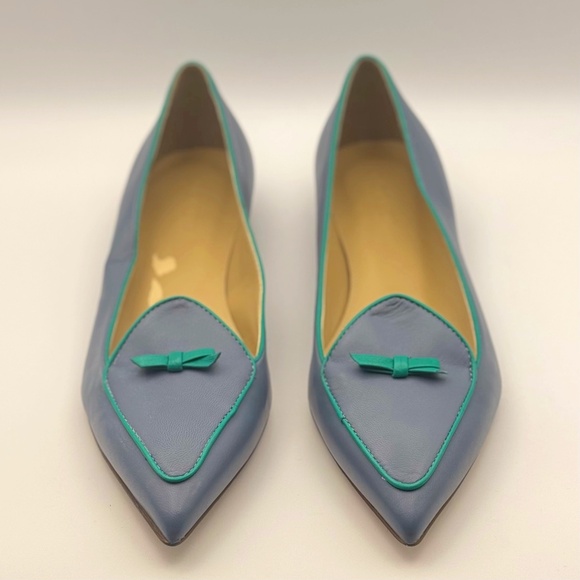 J. CREW Two-tone Pointed Toe Flats Contrast Bow & Piping, Periwinkle, Size 7 - Picture 2 of 11